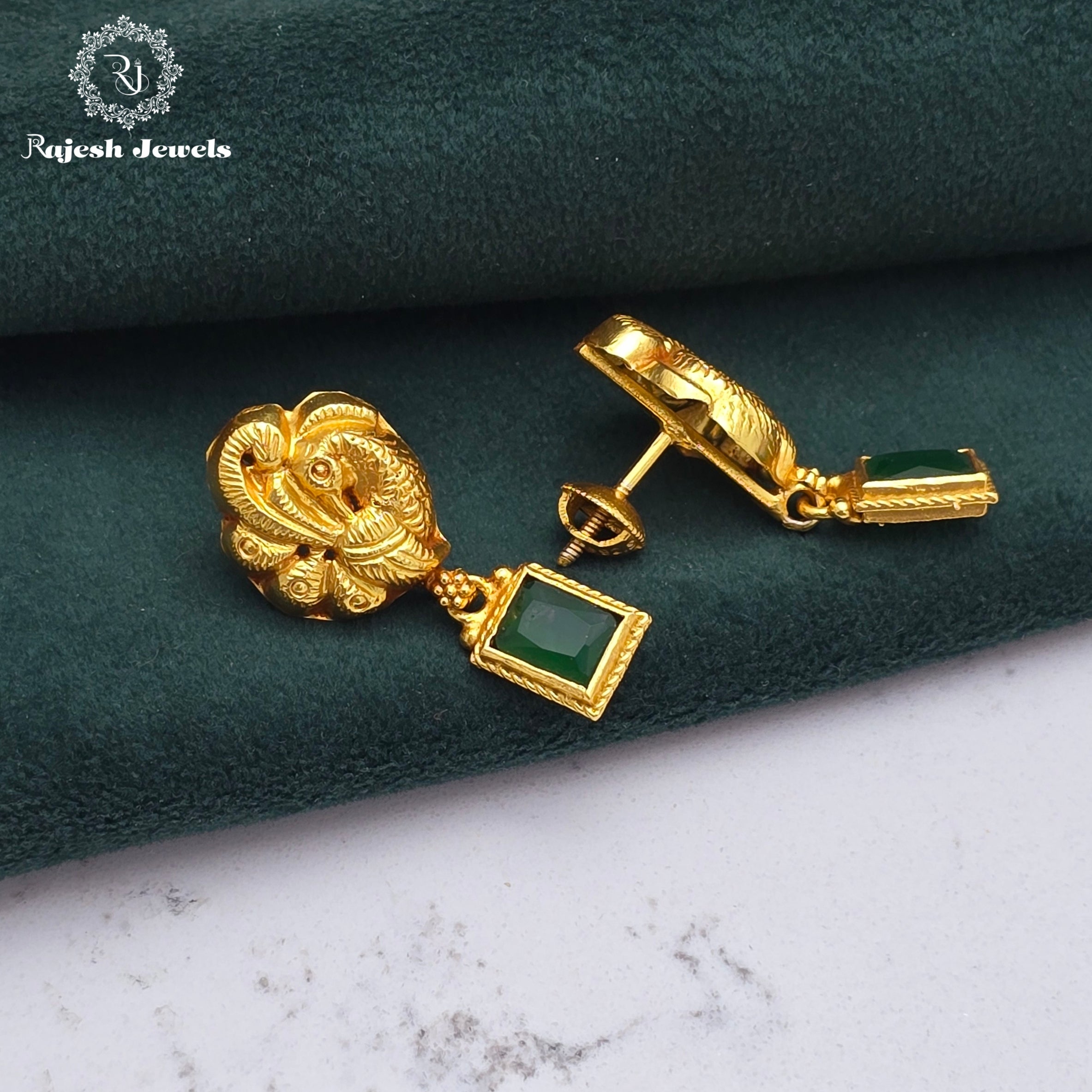 Square Green Emerald Nakshi Earrings