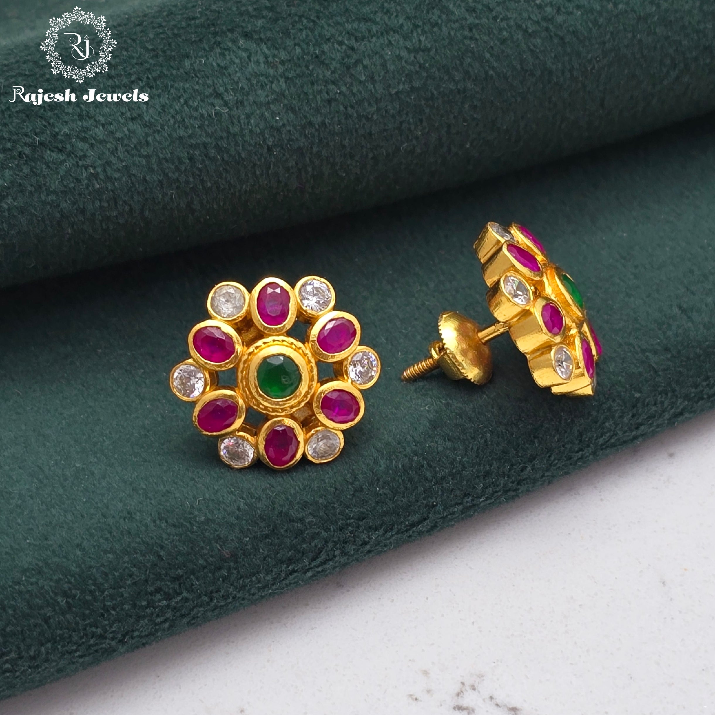 Lovable Red Green Stud Earrings