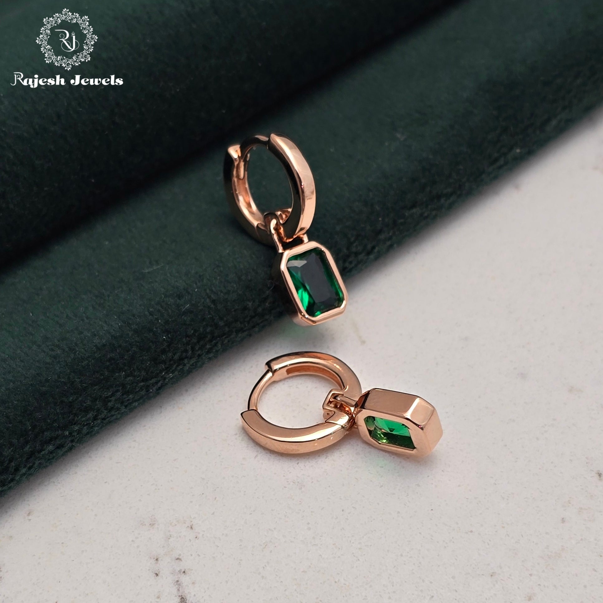 Rosegold Green Hoop Earrings