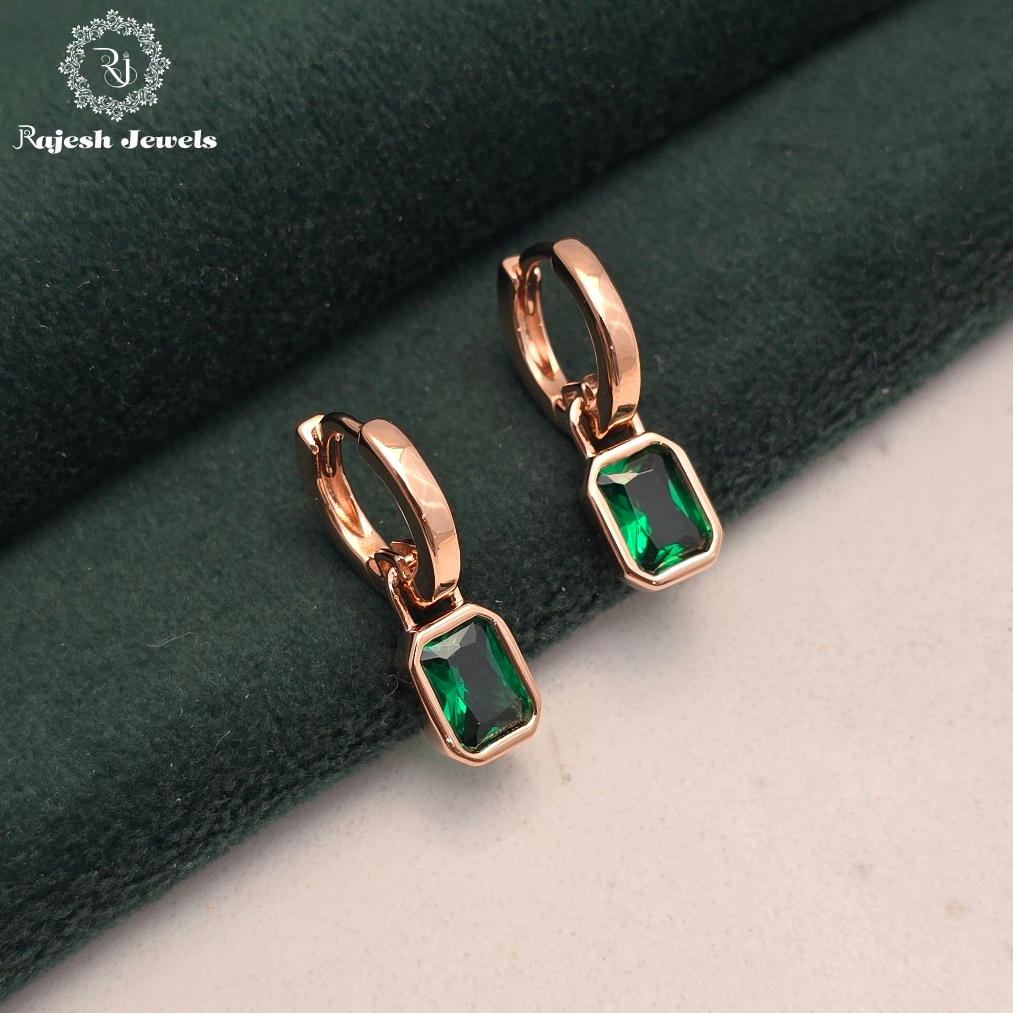 Rosegold Green Hoop Earrings
