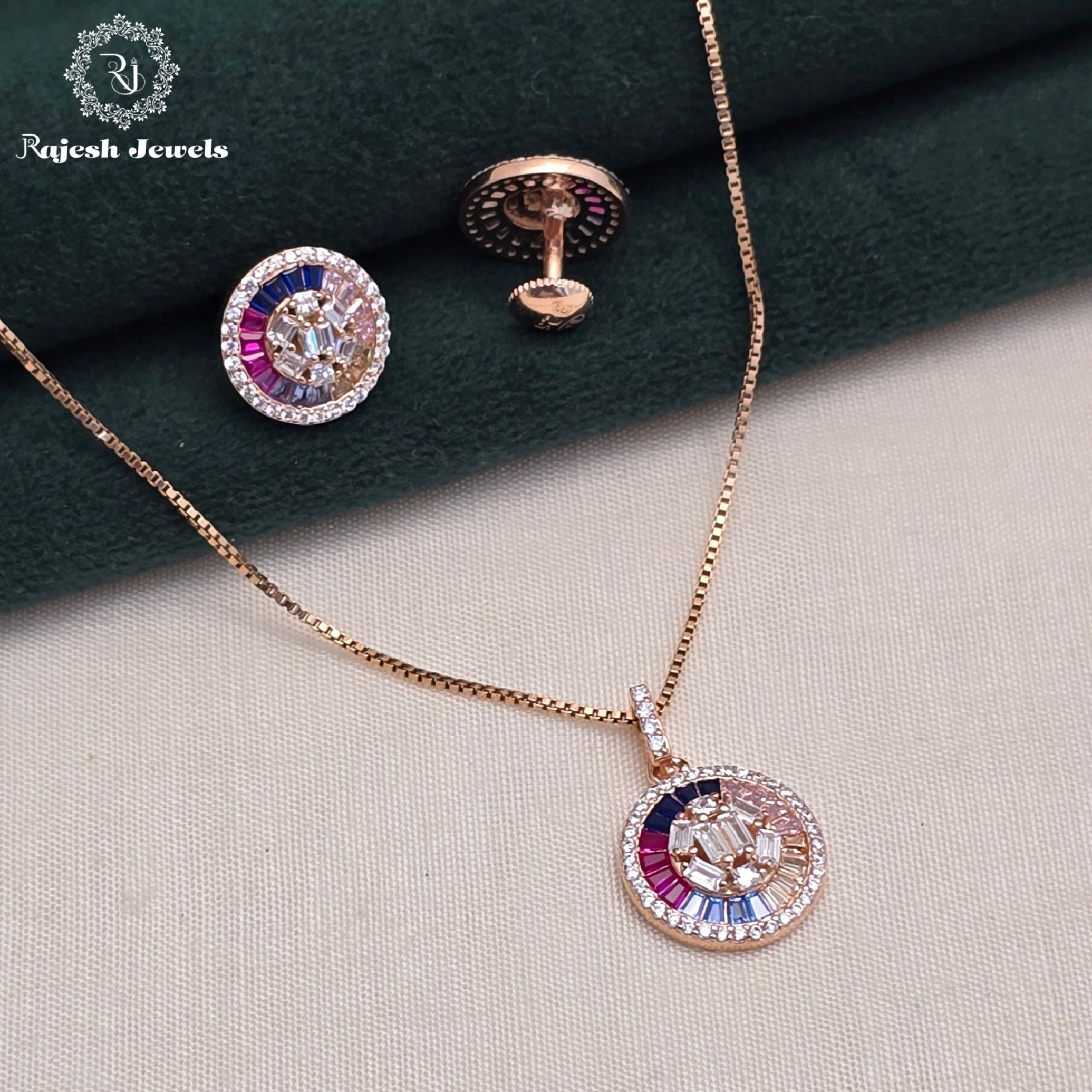 Beautiful Multicolored Silver Rosegold Pendant Set