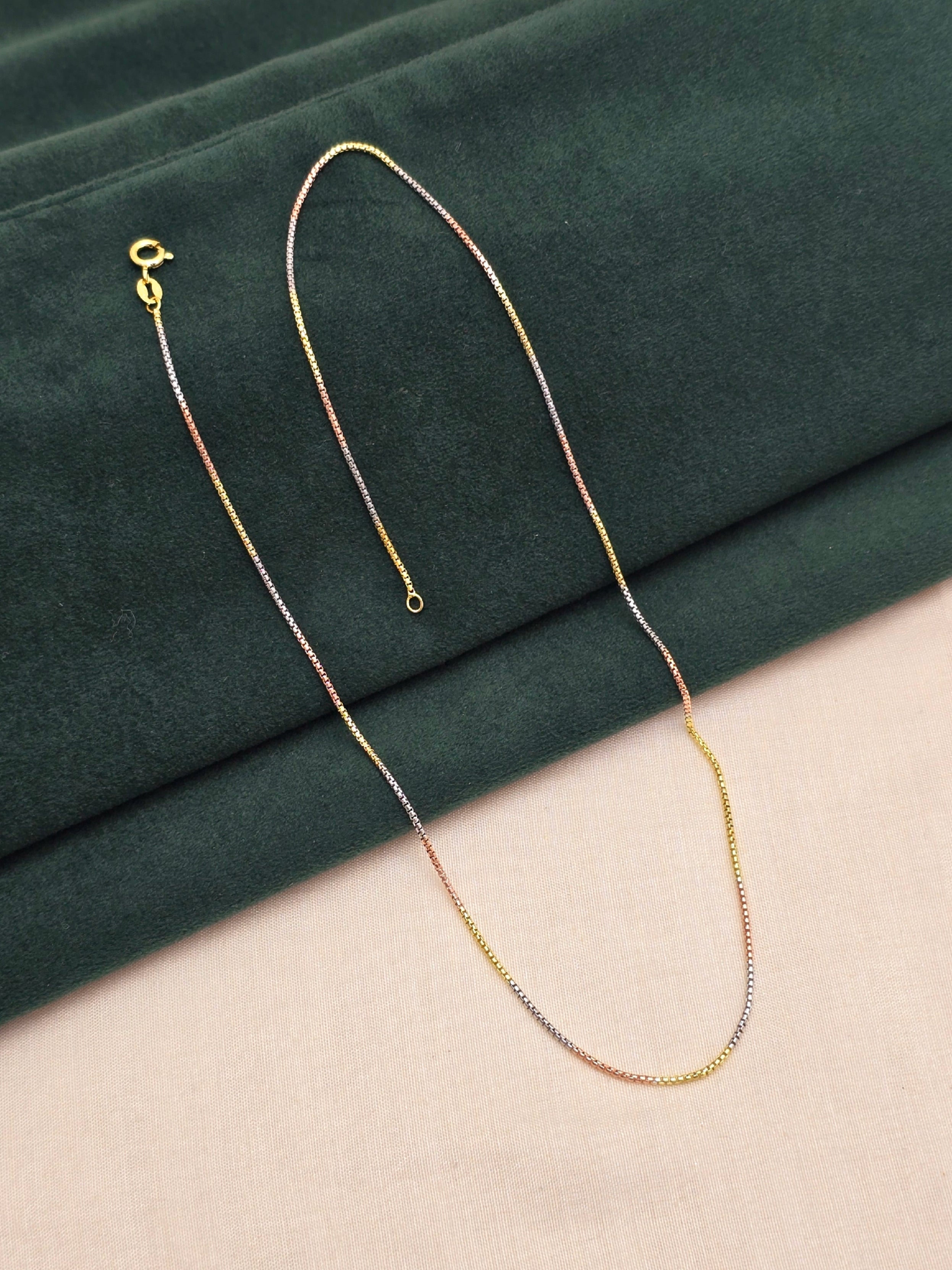 Tricolour Box Cut Silver Neckchain