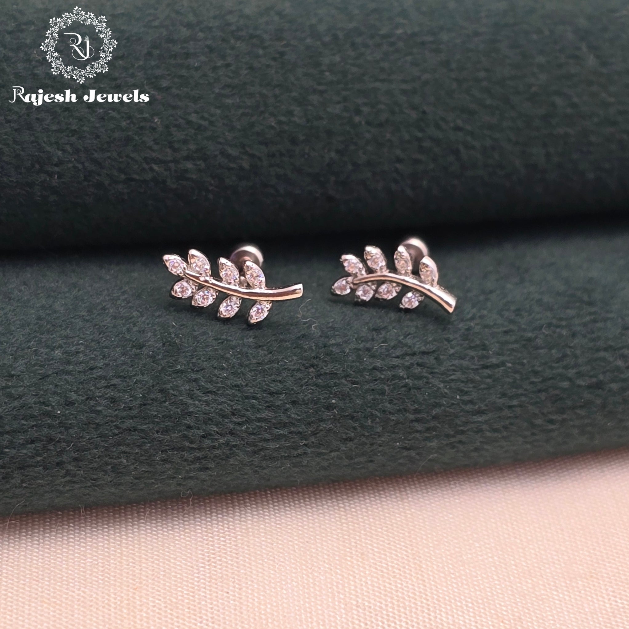 Leafy Cz Second Stud Earrings