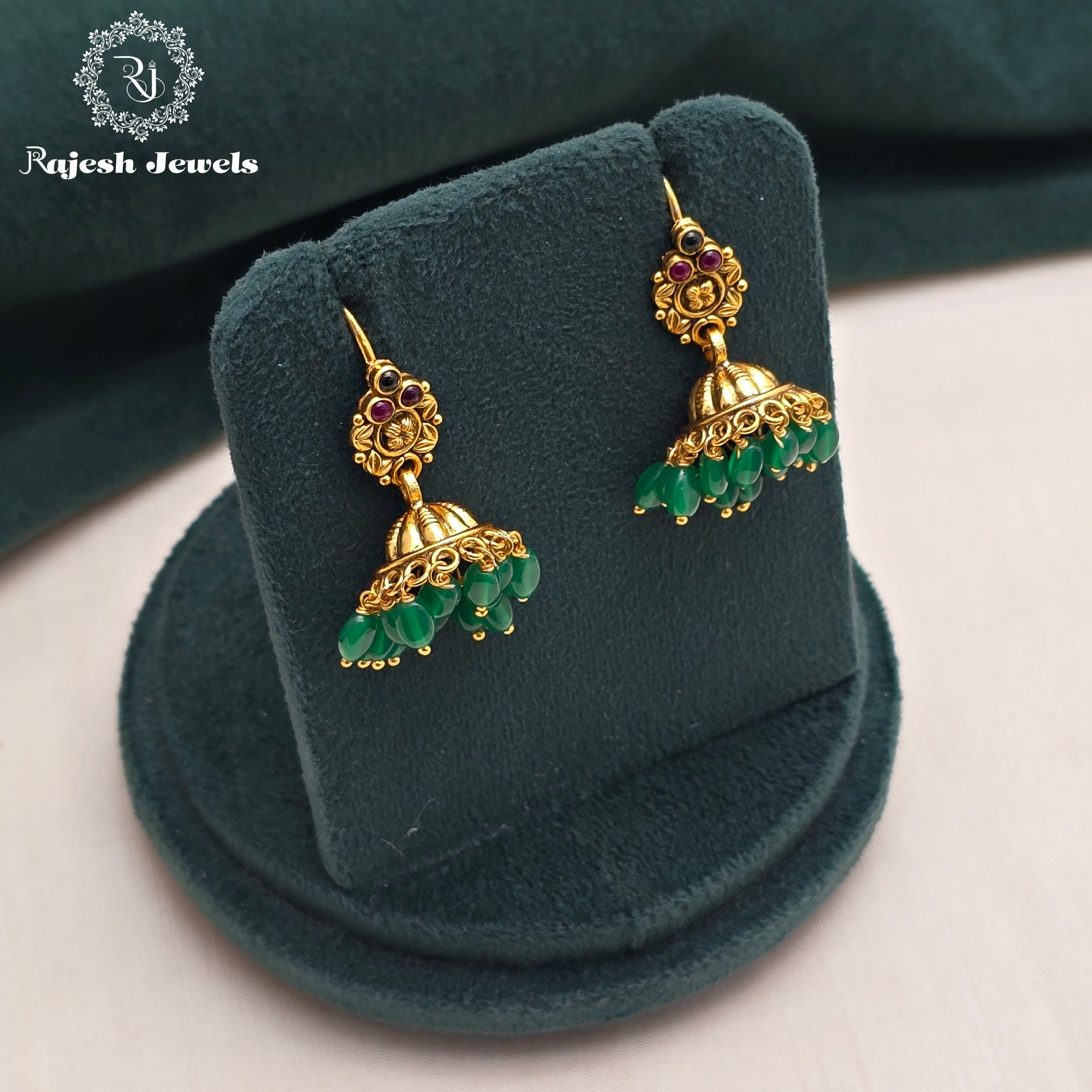 Graceful Green Silver Gold Plated Jumka