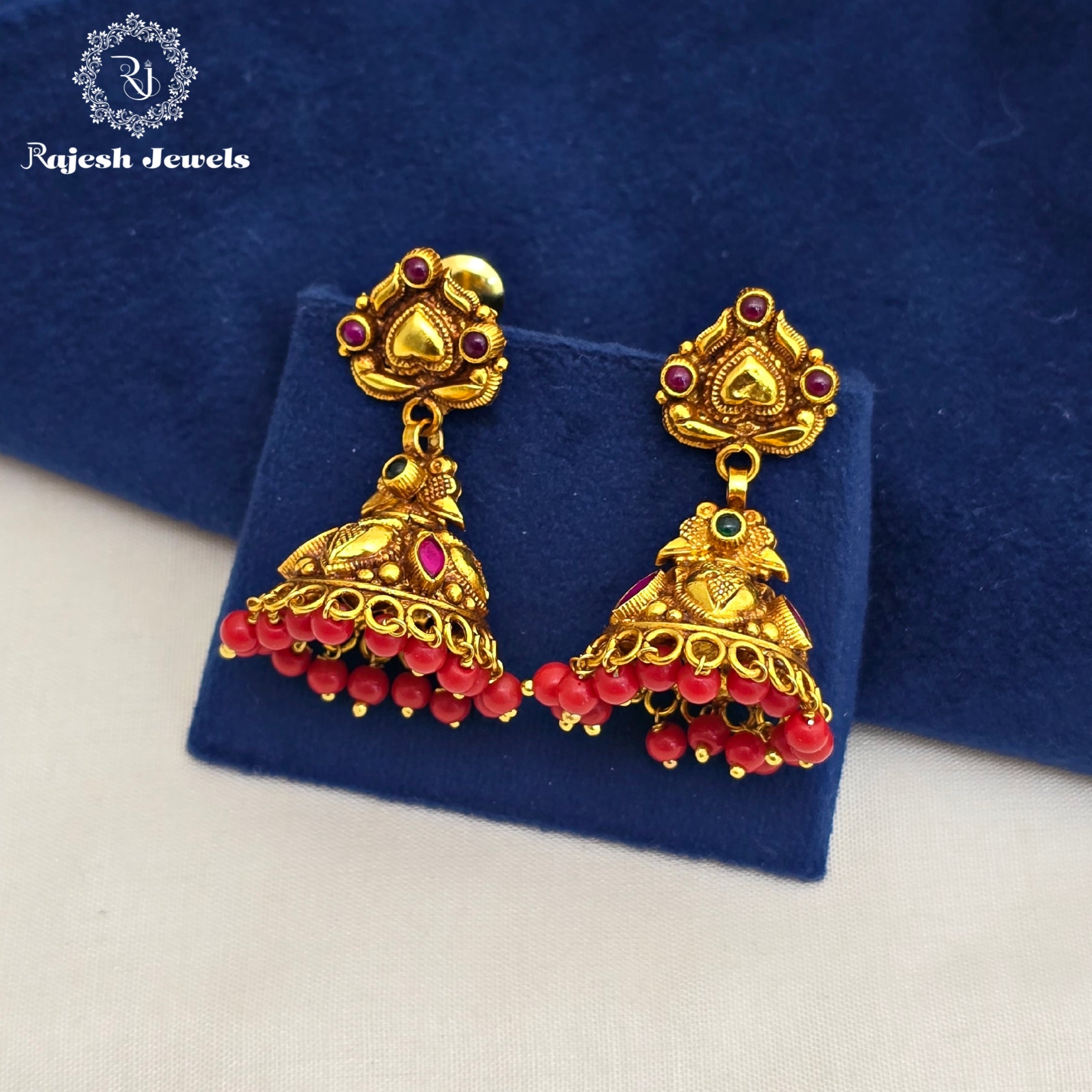 Elegant Coral Drops Gold Polished Jumka Earrings