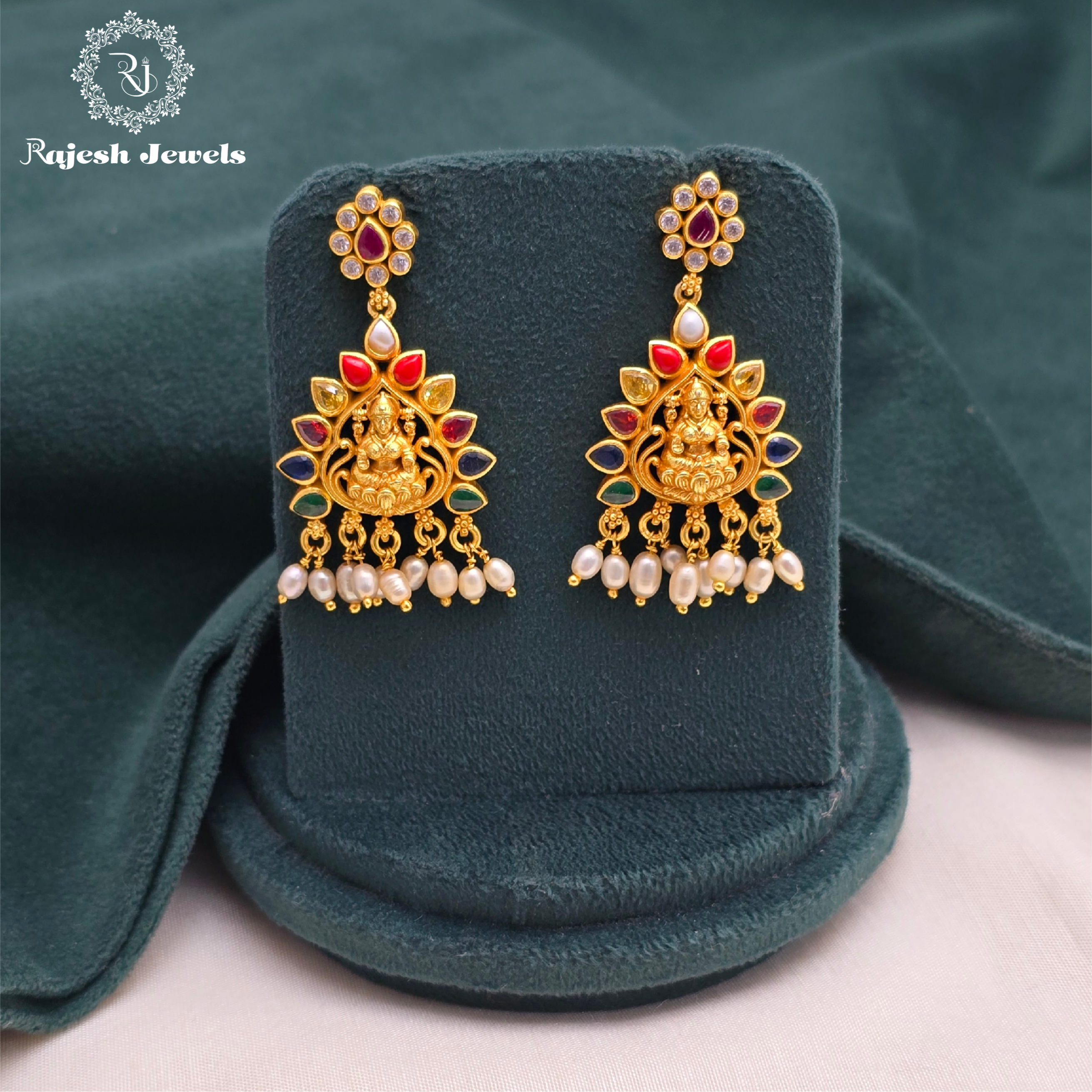 Navarathna Silver Gold Plated Earrings