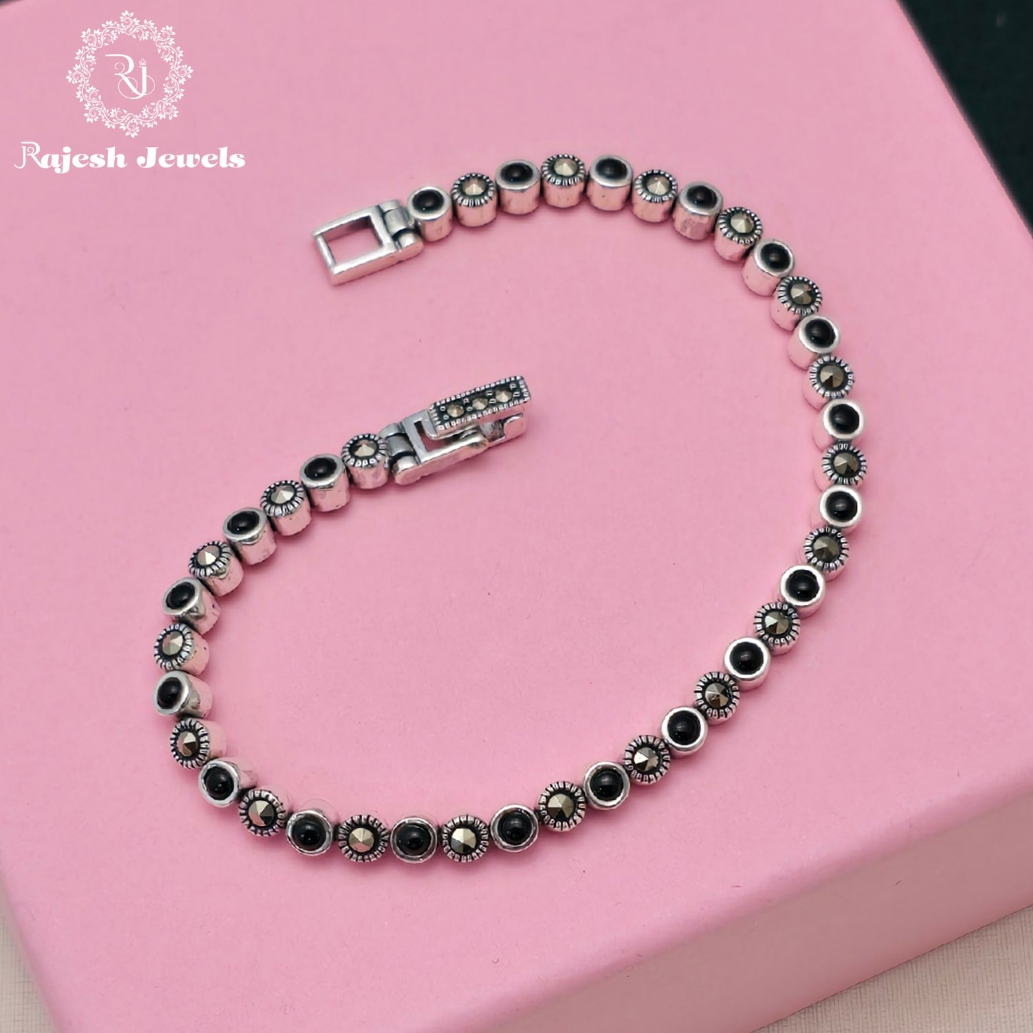 Opulent Black Onyx & Marcasite Fusion Bracelet
