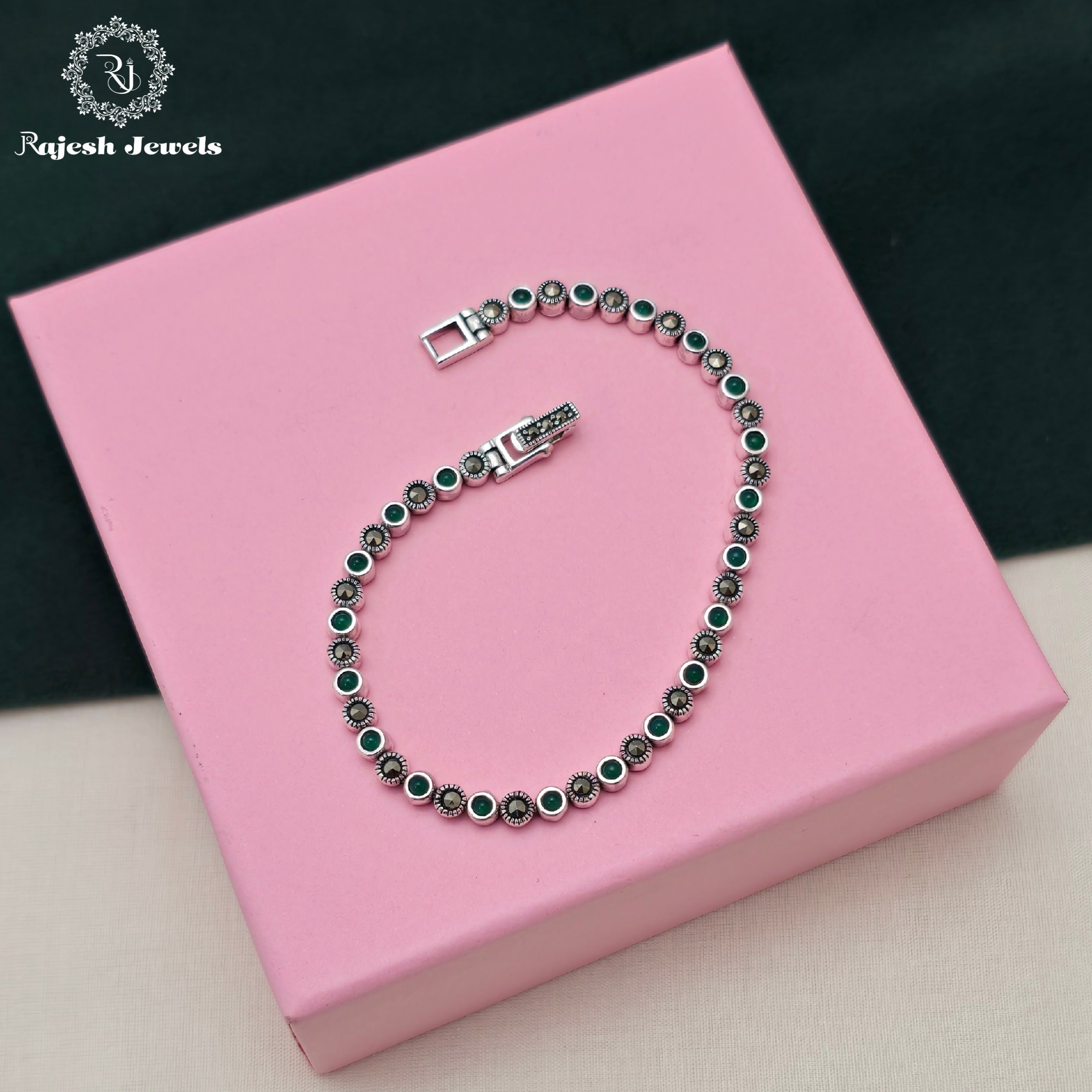 Graceful Green Onyx & Marcasite Fusion Bracelet