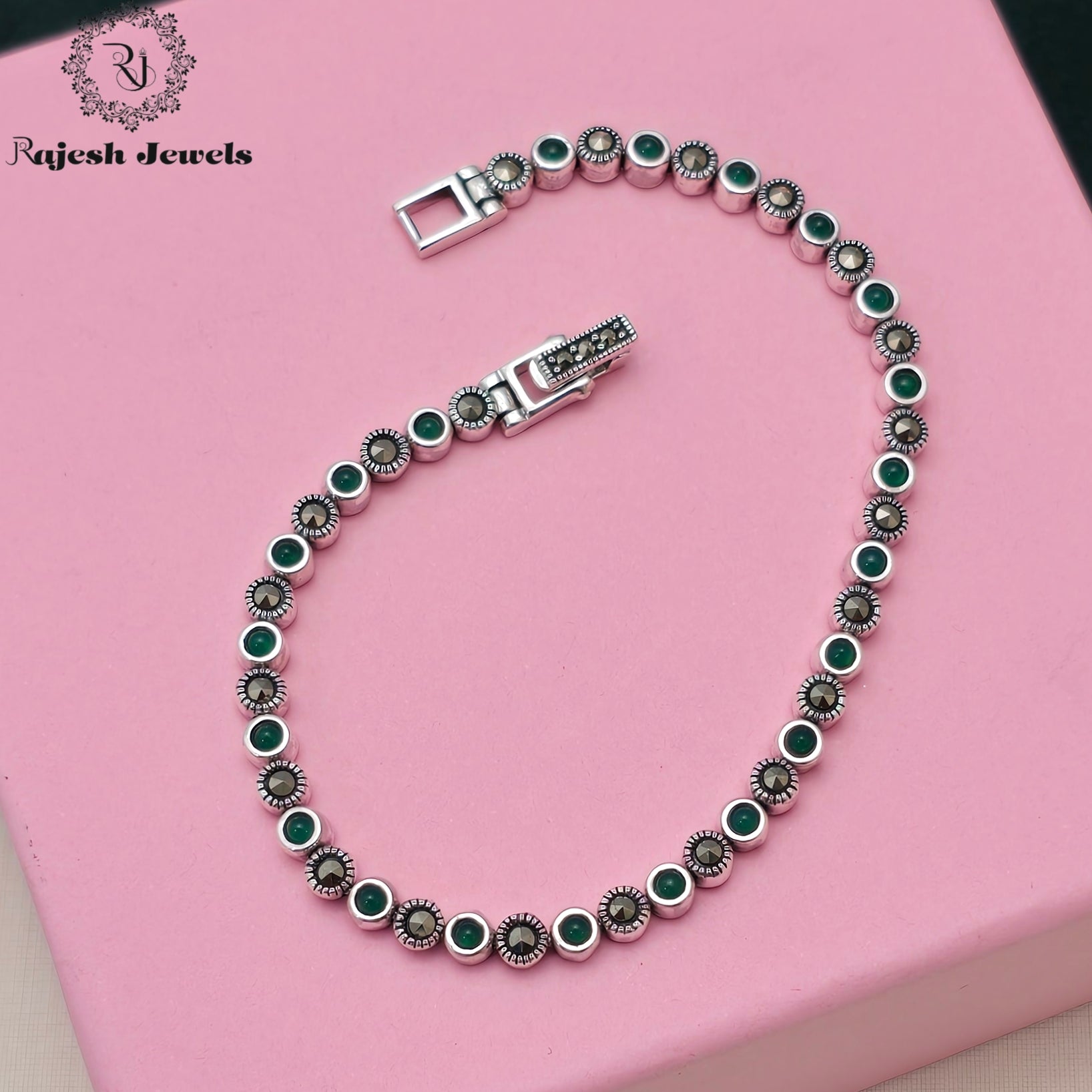 Graceful Green Onyx & Marcasite Fusion Bracelet
