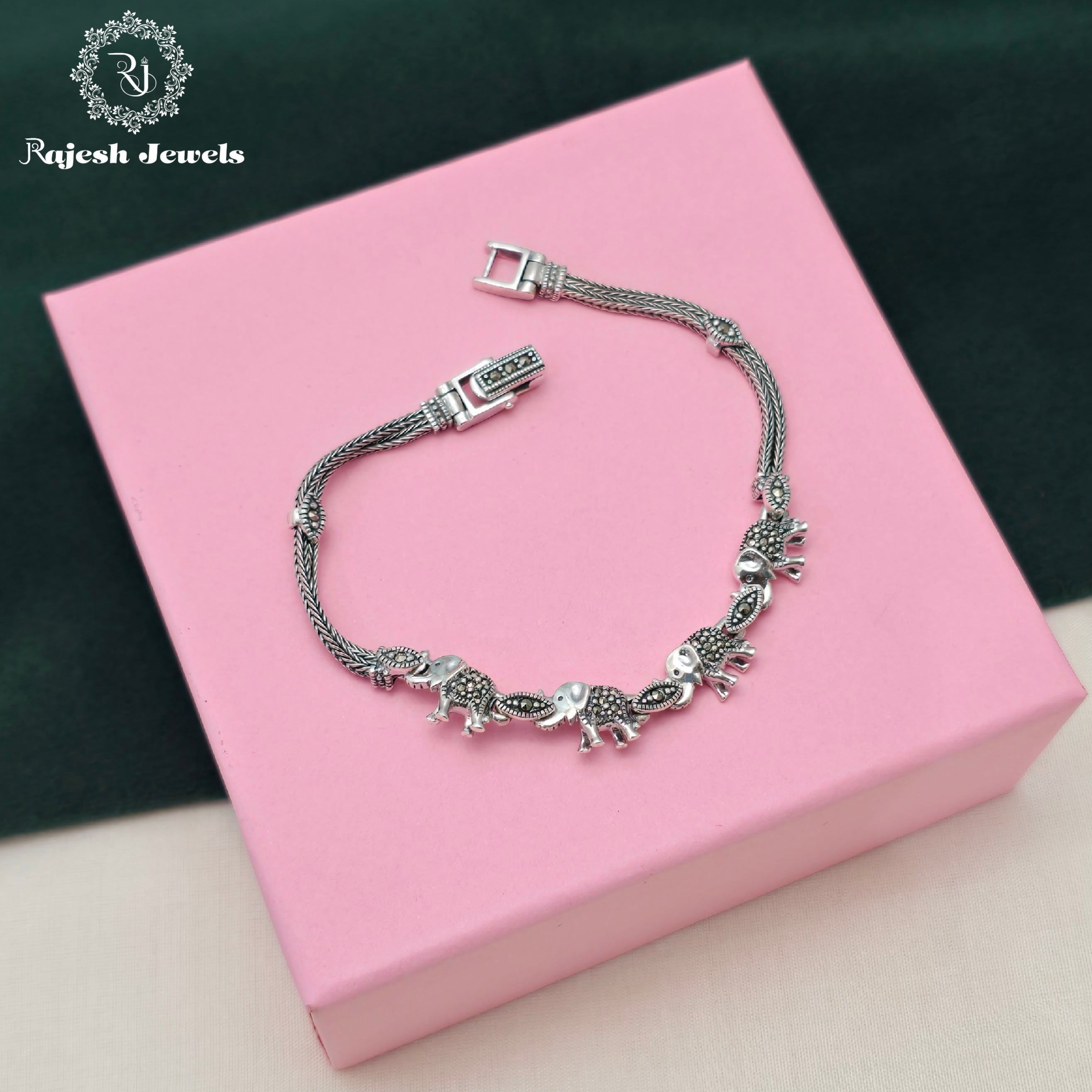 Tusker Elephant Marcasite Bracelet