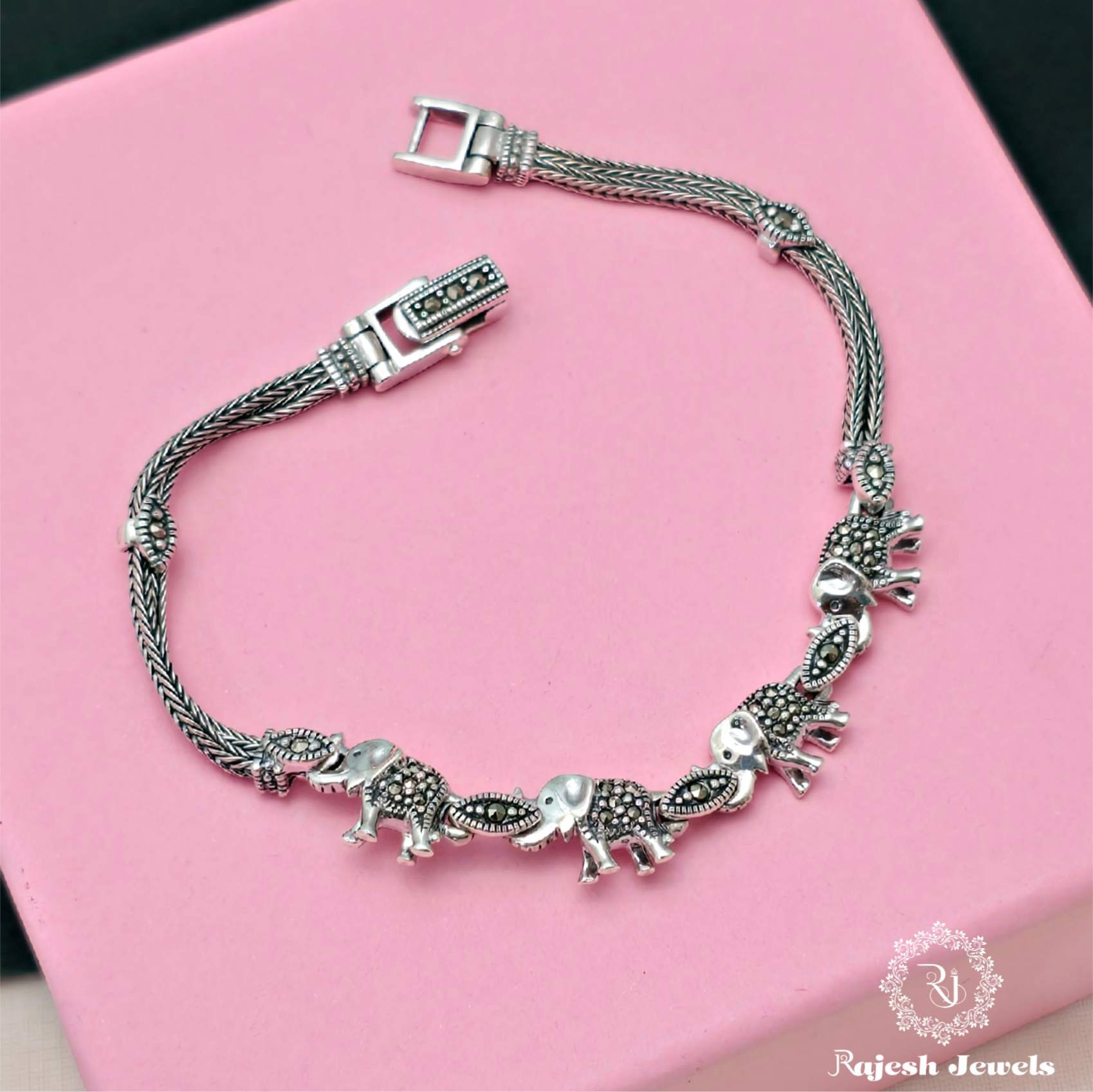 Tusker Elephant Marcasite Bracelet