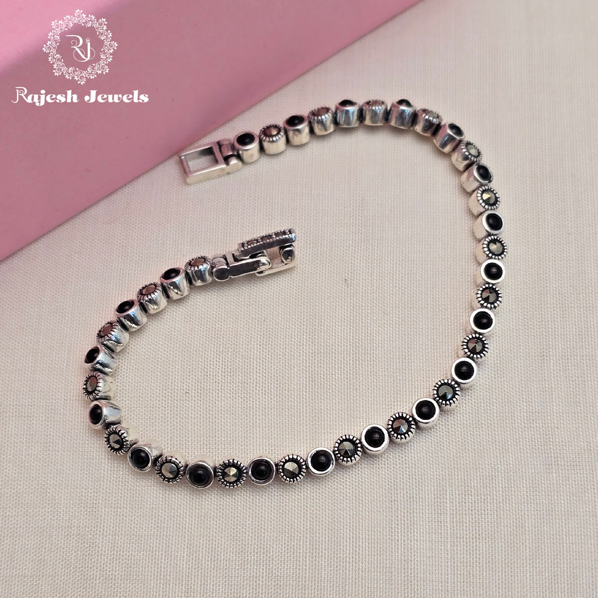 Opulent Black Onyx & Marcasite Fusion Bracelet