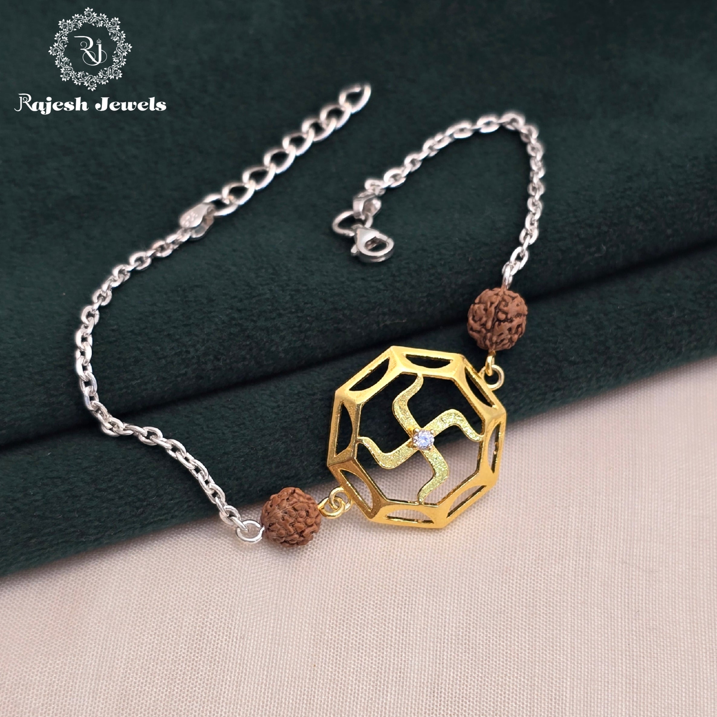 Gold Plated Swasthik Silver Rakhi