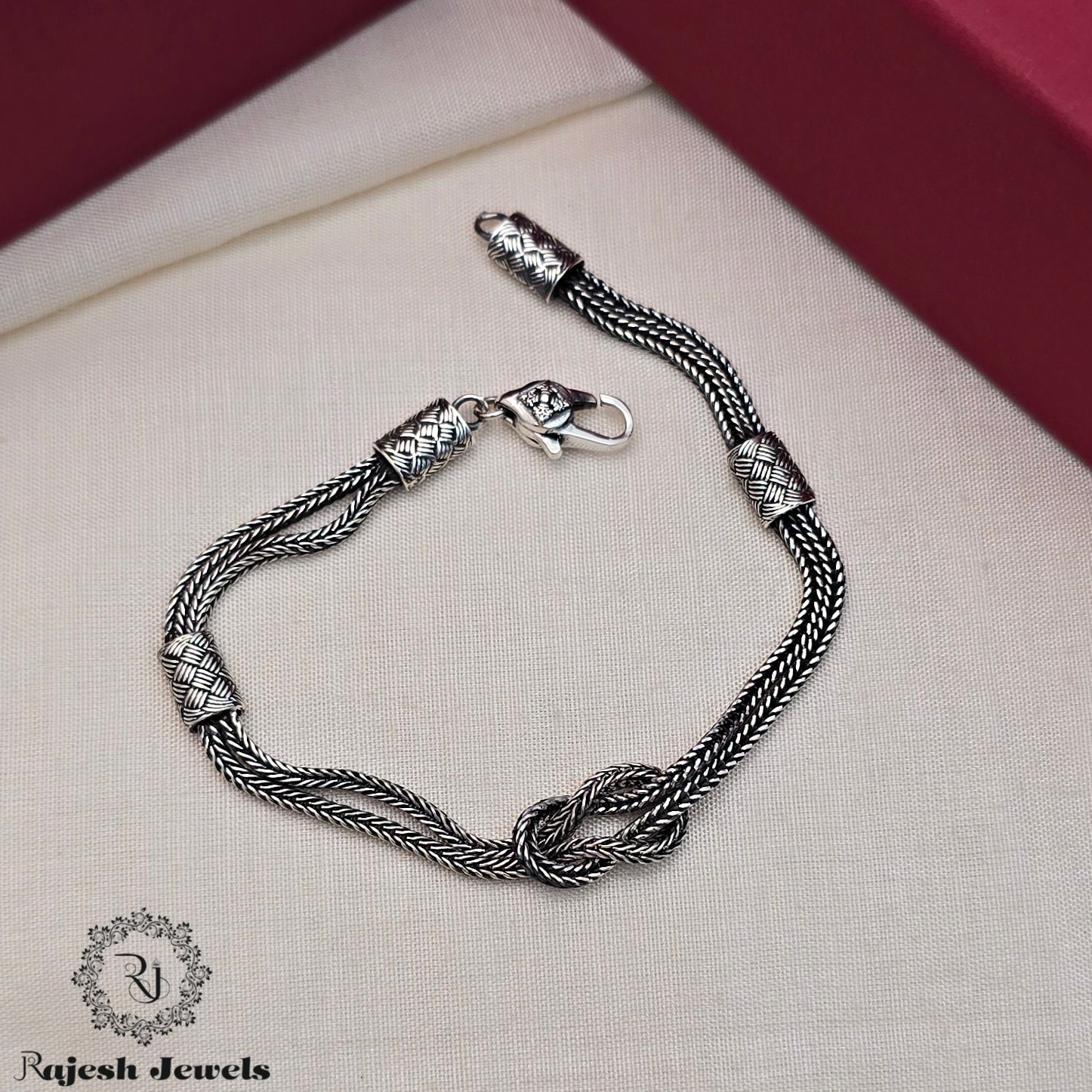 Twisted Foxtail Oxidised Men's Bracelet