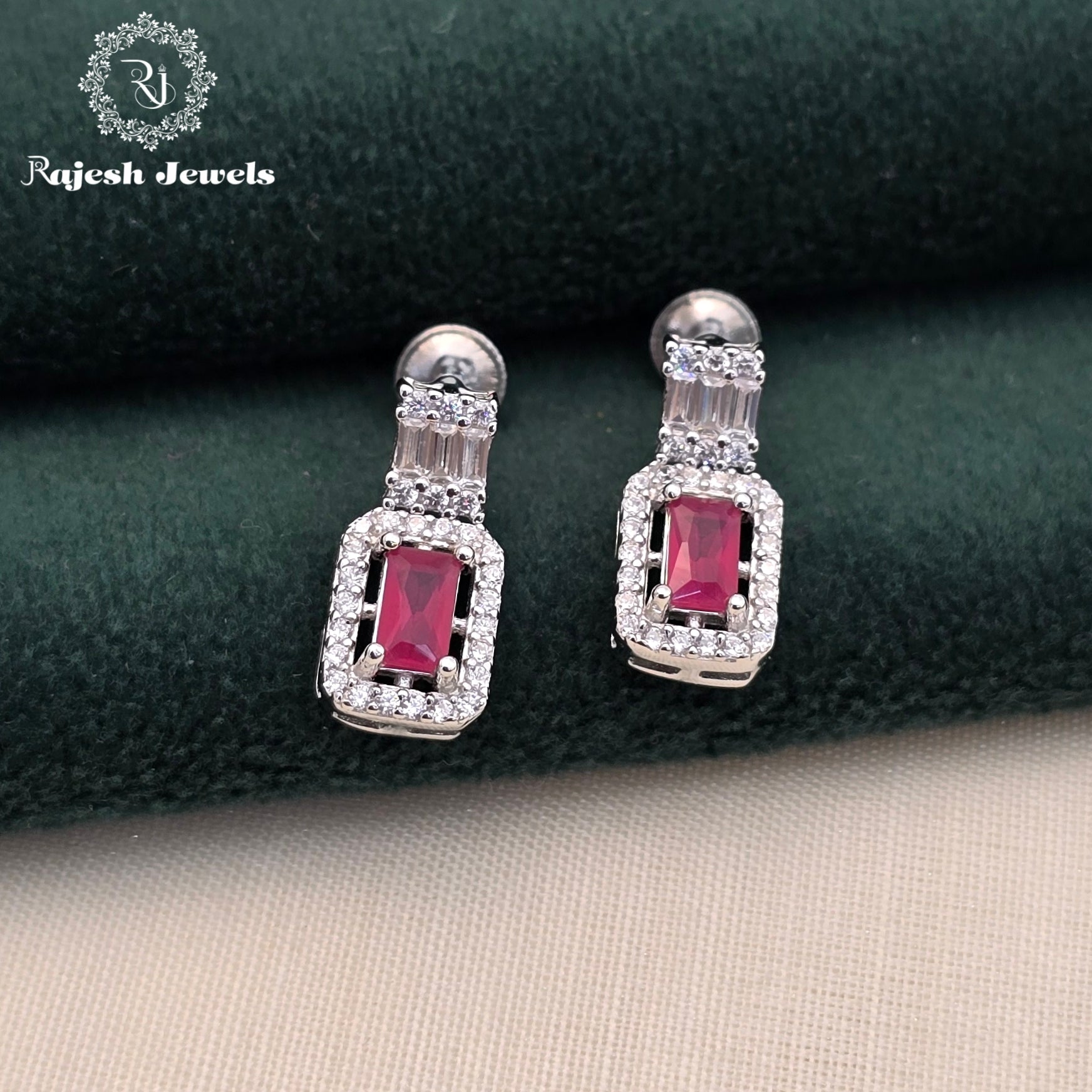 Ruby Red Cz South Screw Stud Earrings