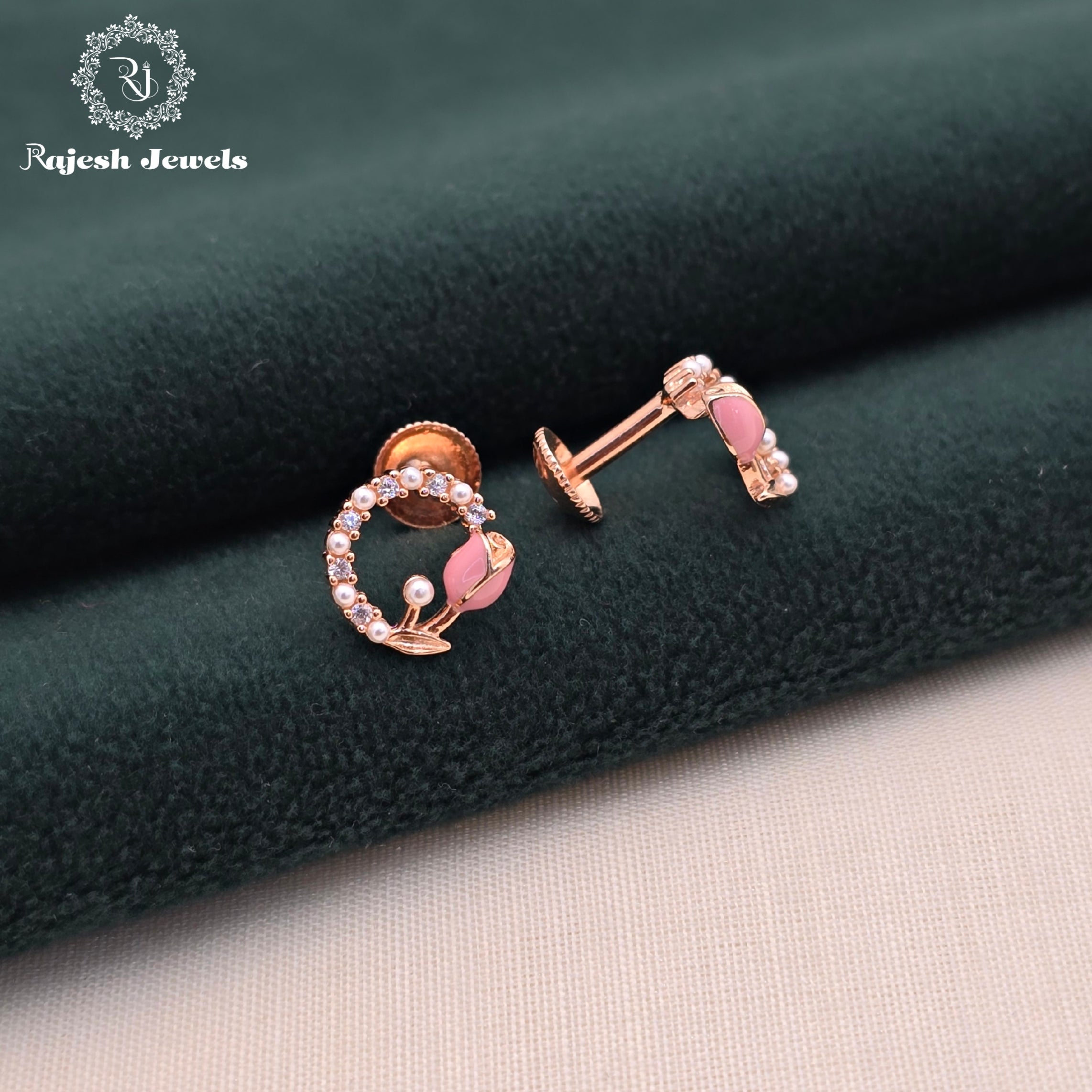 Opulent Rosegold Cz South Screw Stud Earrings