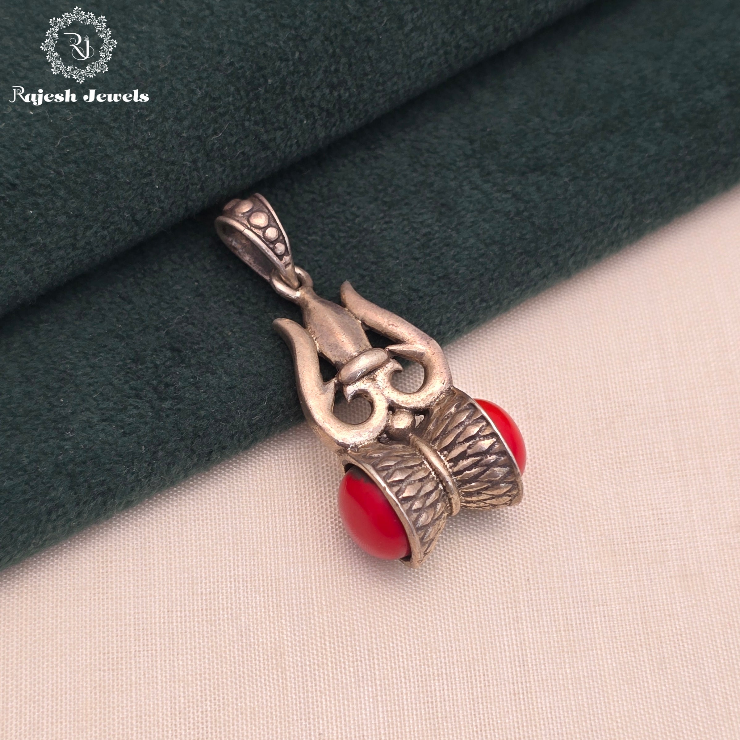 Coral Damaru Trishul Pendant