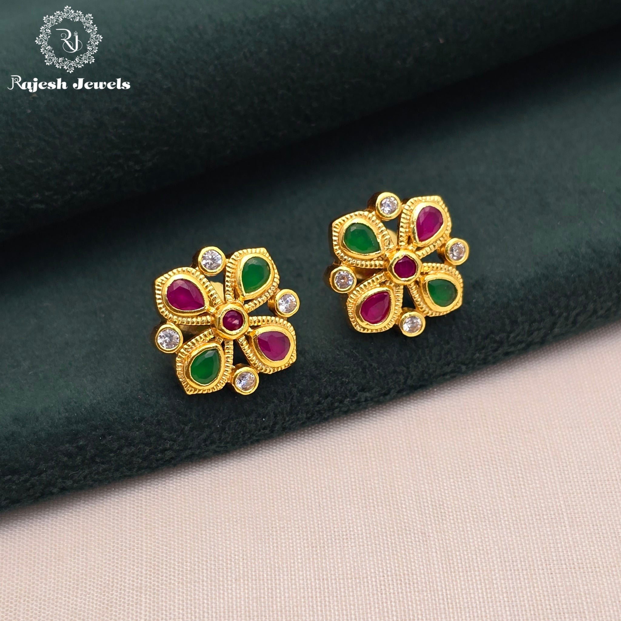 Red Green Stud Earrings