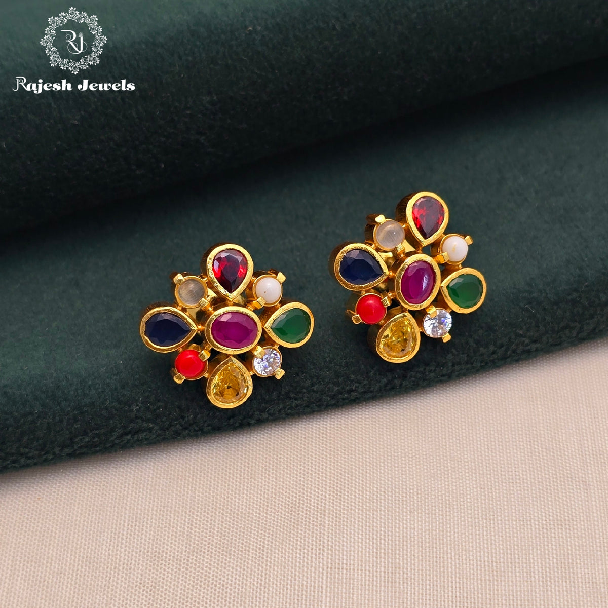 Fabulent Navrathan Stud Earrings