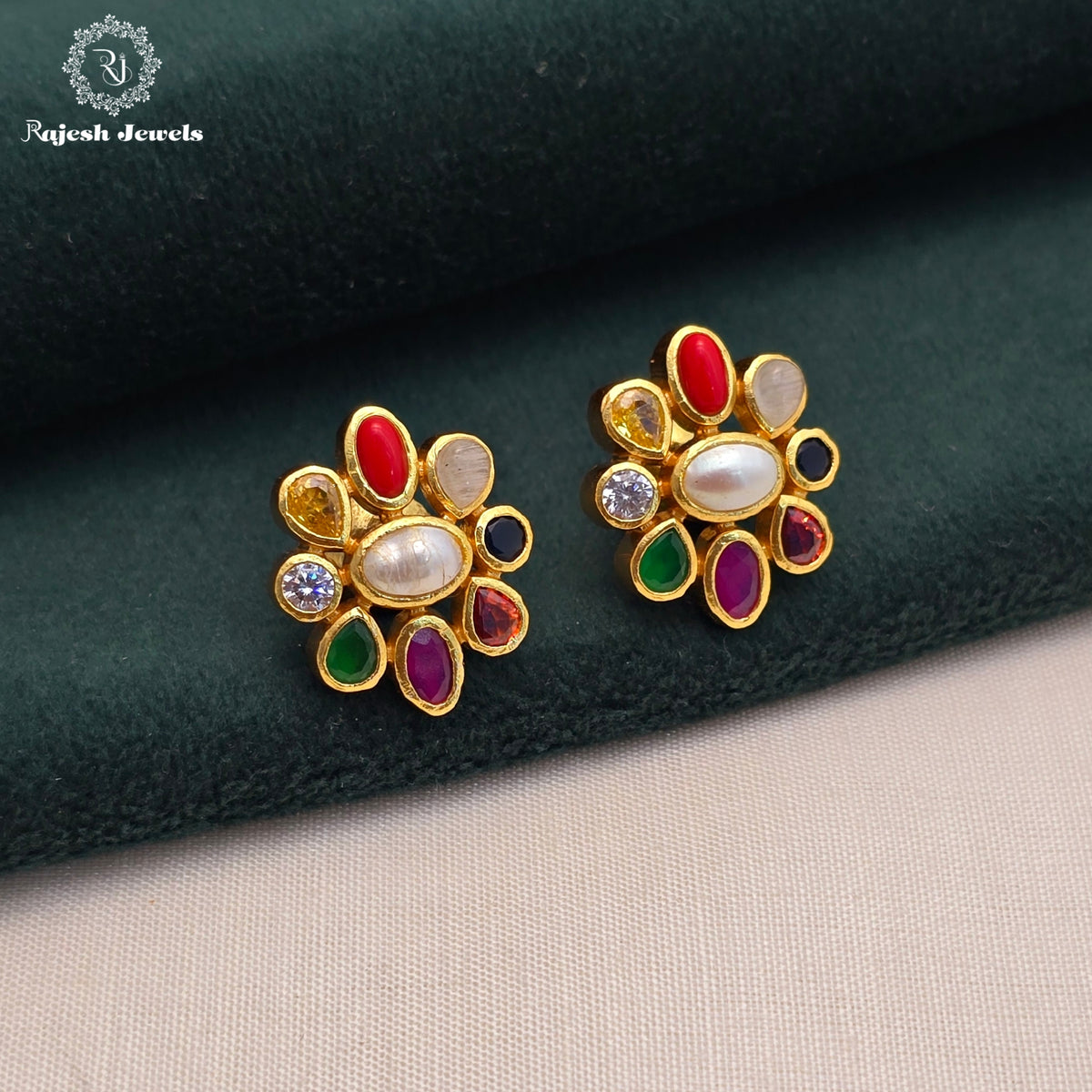 Beautiful Navrathan Cz Stud Earrings