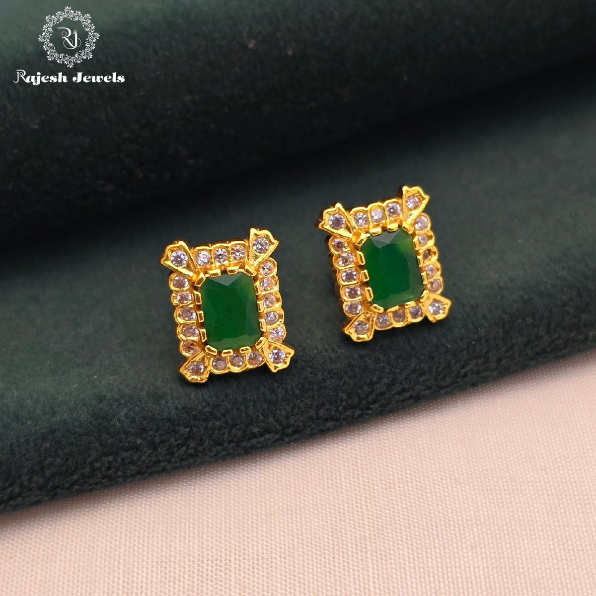 Rectangular Cz Gold Plated Earrings