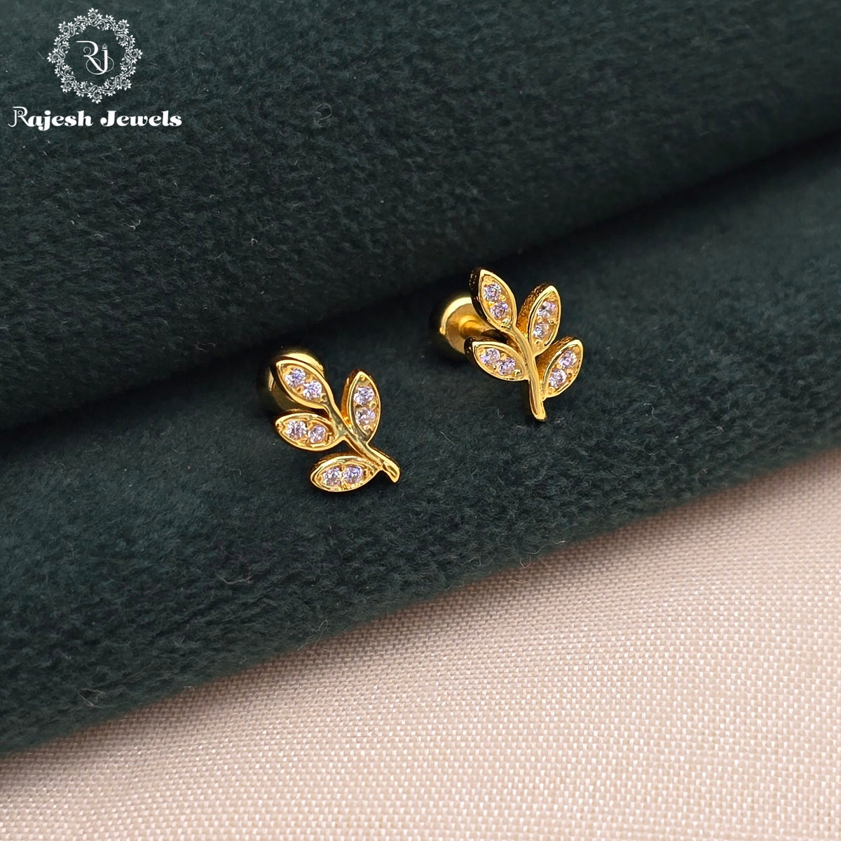 Elegant Leafy Cz Stud Earrings