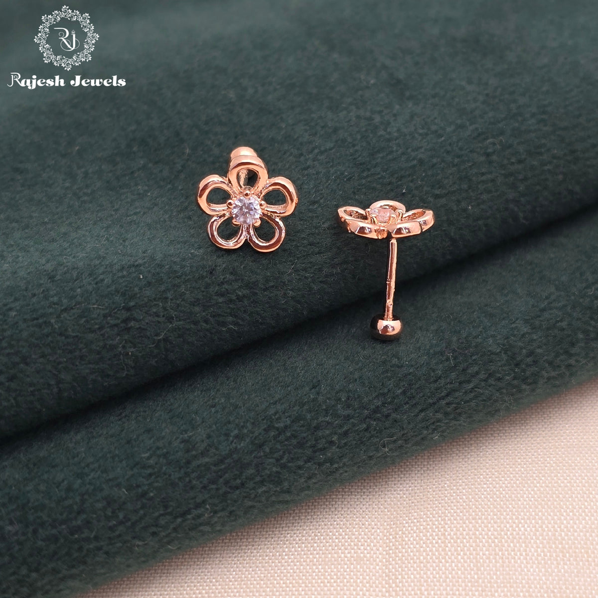 Floral Rosegold Stud Earrings
