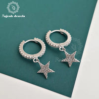 Star Design Cz Hoop Earrings