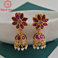 Pink Floral Gold Polish Jumka