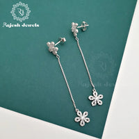 Dual Floral Hanging Cz Earrings