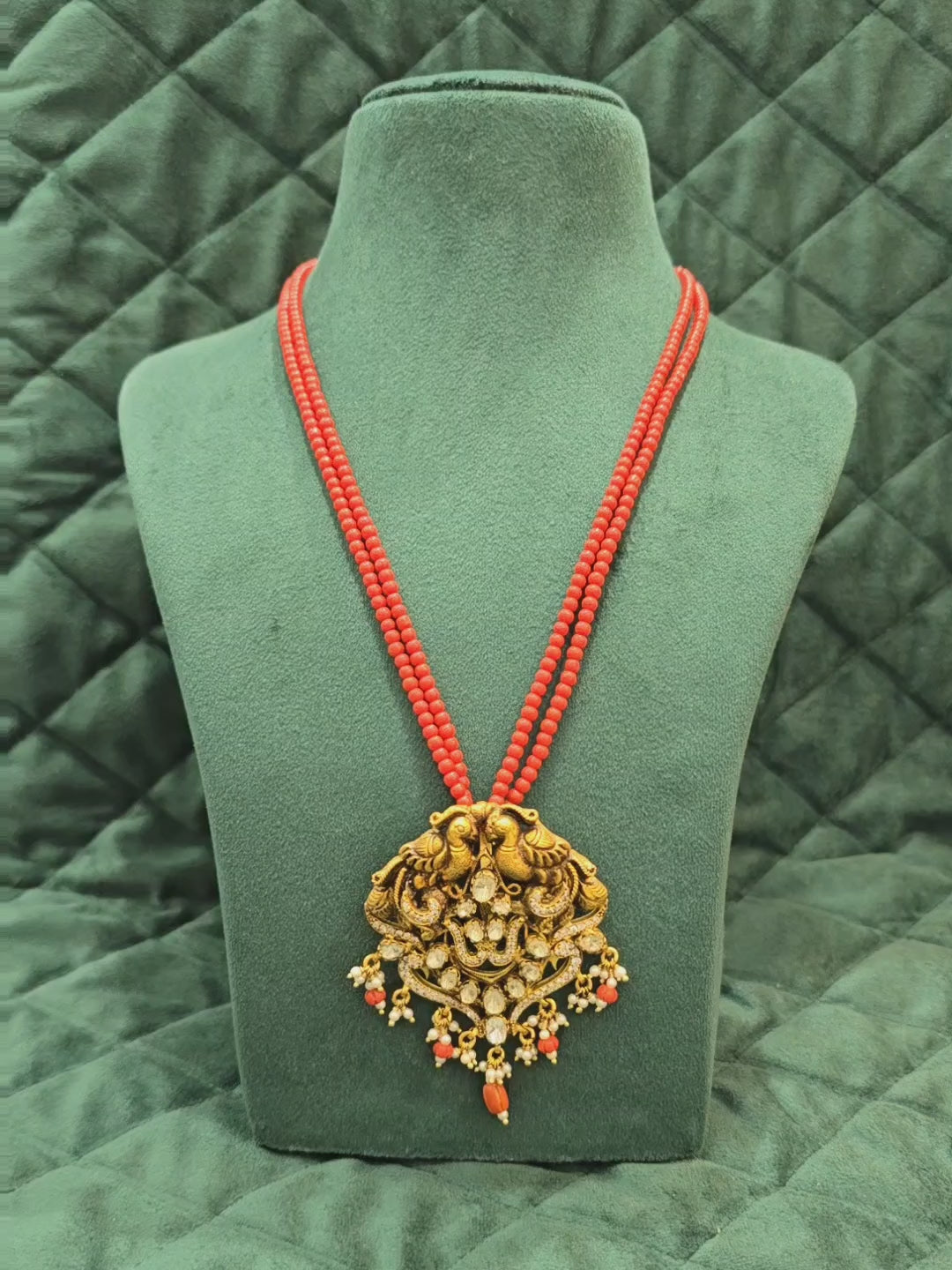 Load video: Fabulous Moissanite Coral Beads Long Haram