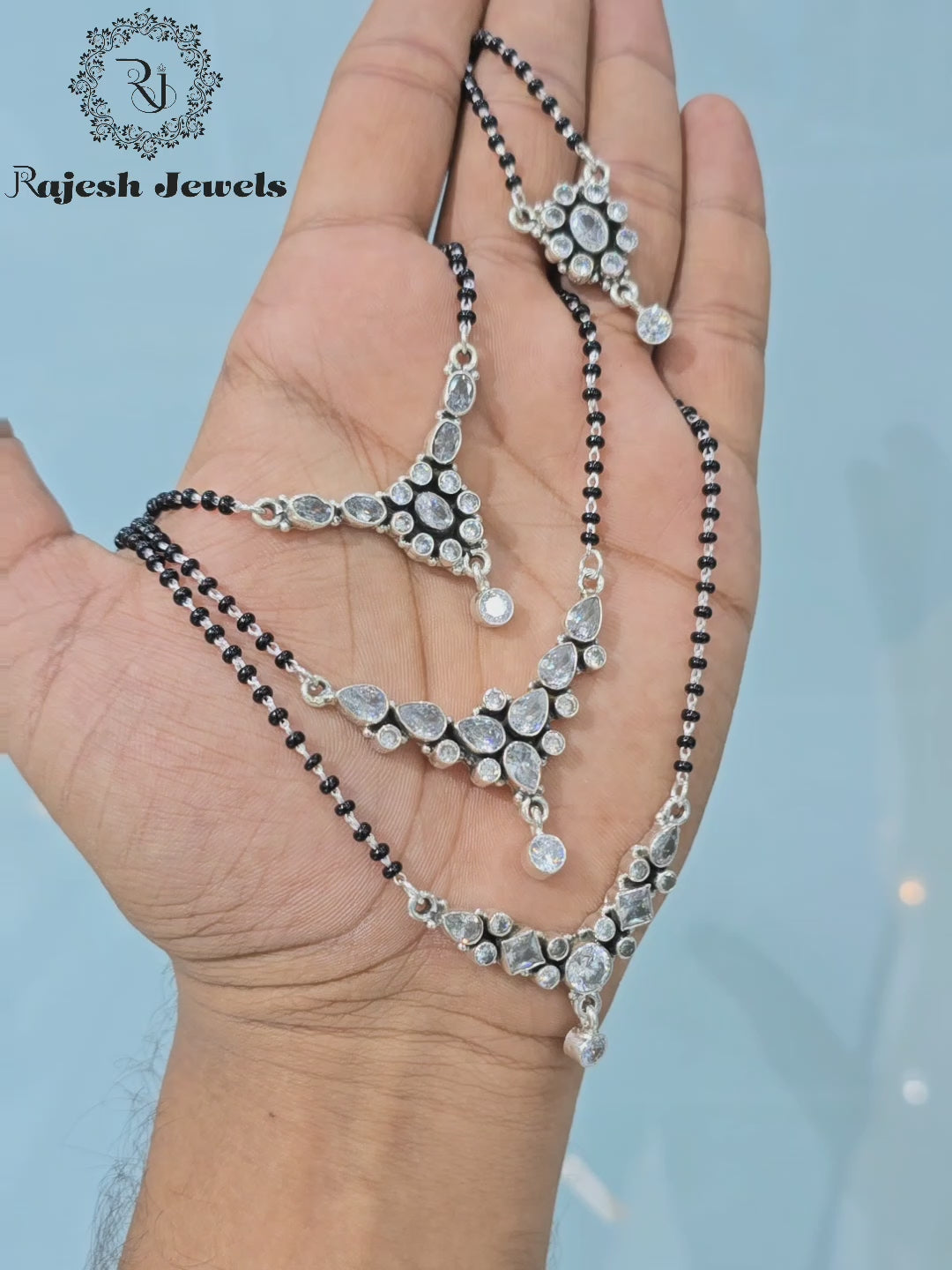 Load video: Top Selling White Cutstone Blackbead Mangalsutra