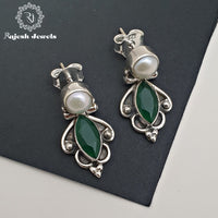 Green & Pearl Fusion Cutstone Earring