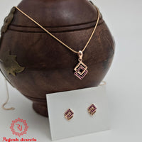 Pleasing Cz Rosegold Pendent Set