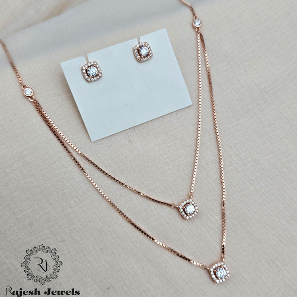 Dual Solitaire Cz Rosegold Neckpiece