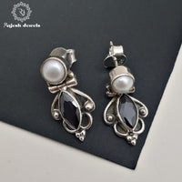 Black & Pearl Fusion Cutstone Earrings