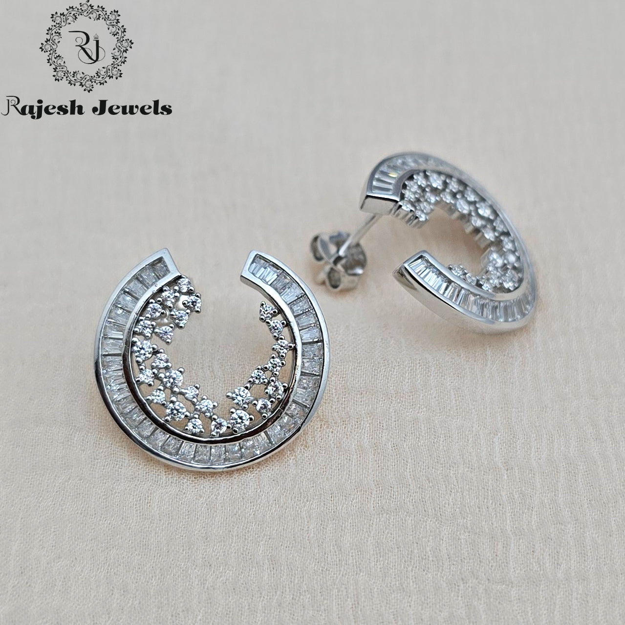 Twinkling Cz Cresent Stud Earrings