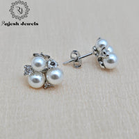 Tripod Pearl Cz Stud Earrings