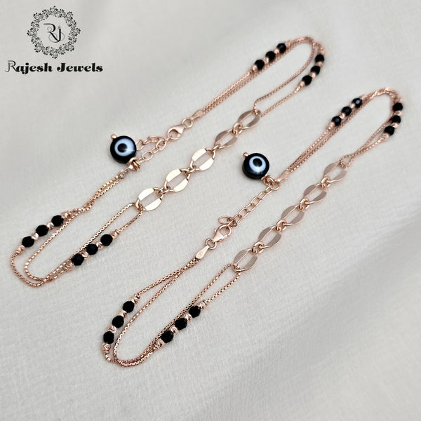 Alluring Dual Chain Rosegold Blackbead Sleek Anklet