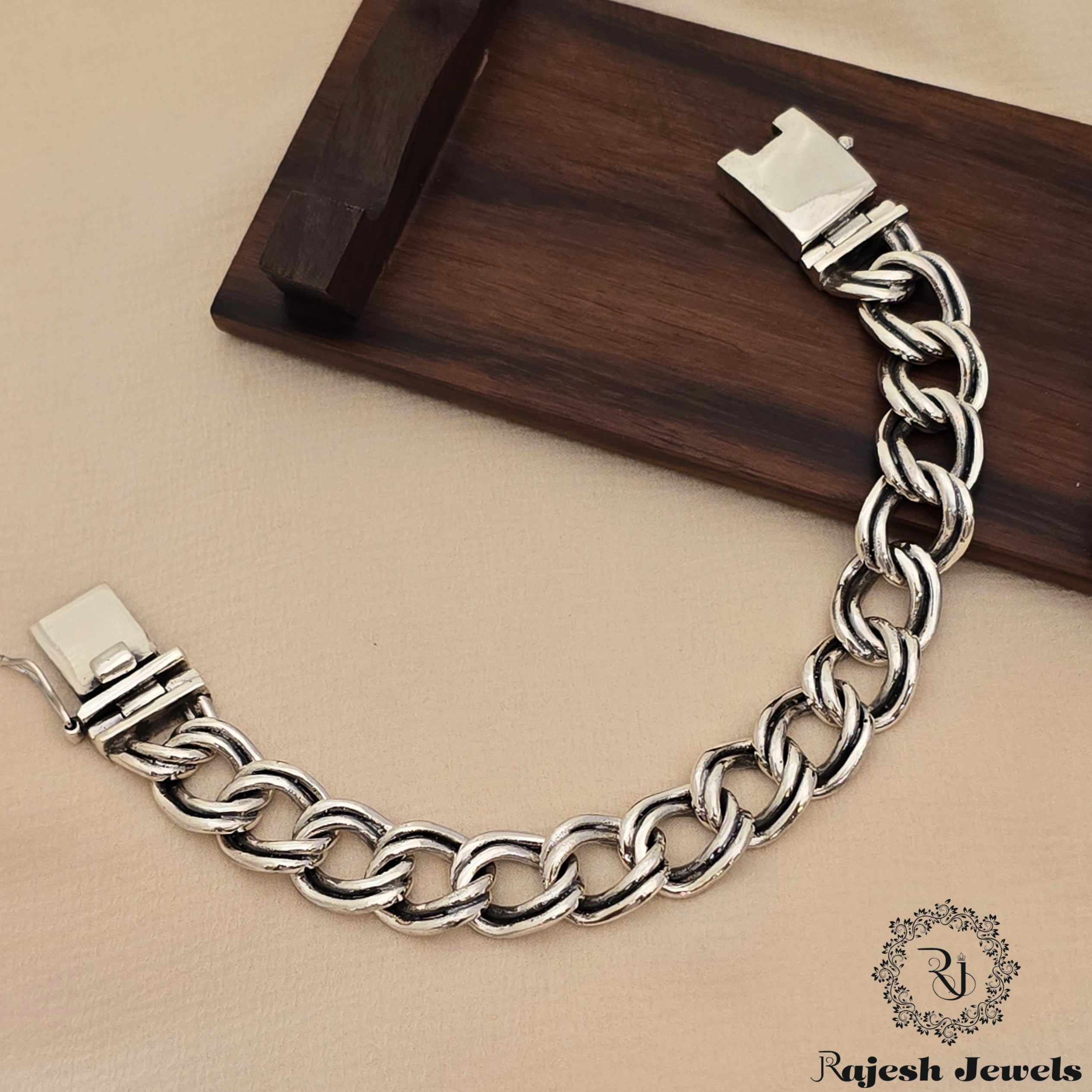 Exquisite Curb Men's Oxidised Bracelet