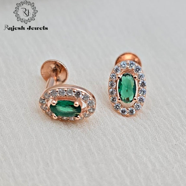 Oval Green Cz South Screw Earrings