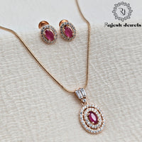 Radiant Red Oval Rosegold Pendent Set