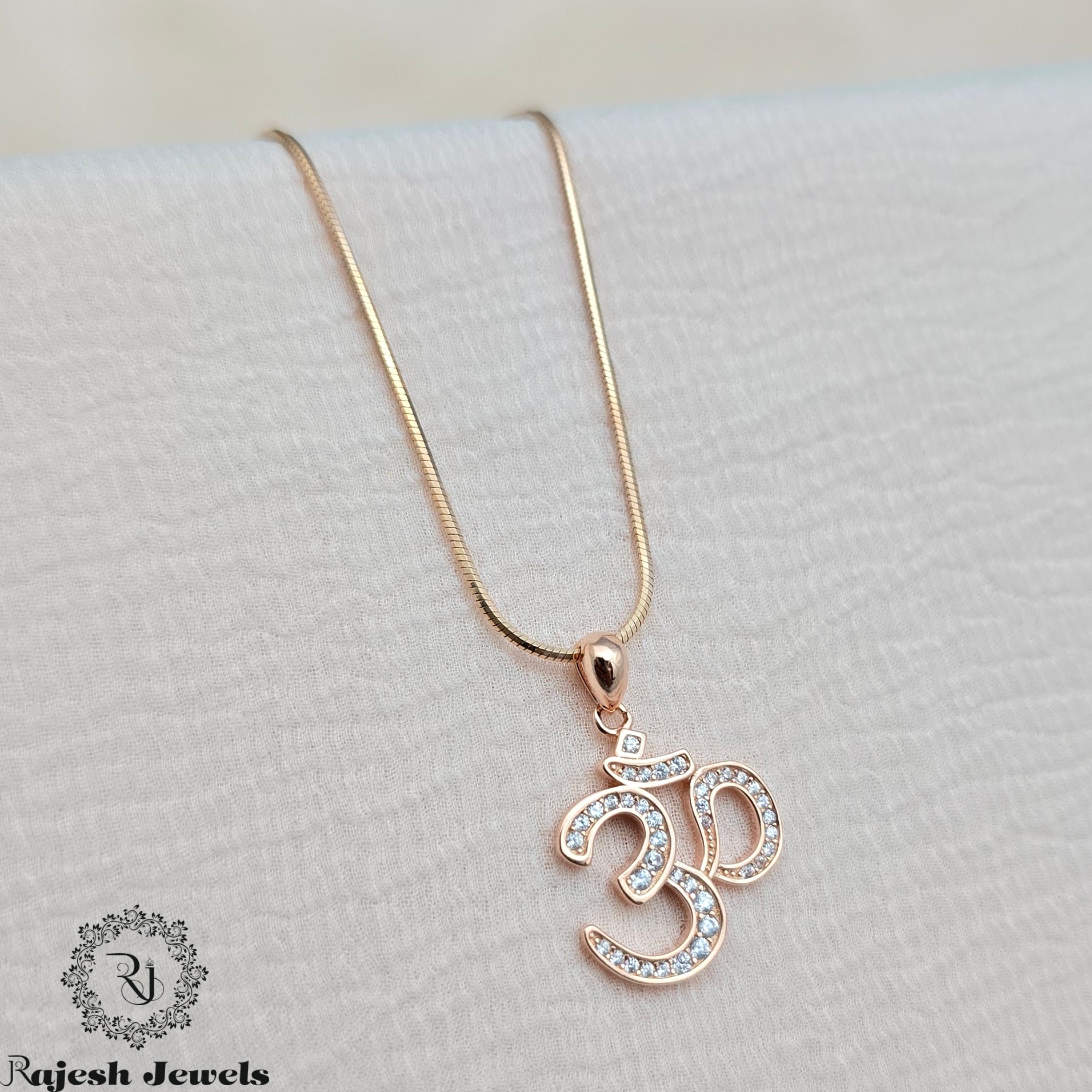 Om Rosegold Cz Pendant & Chain