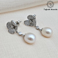 Lovable Floral Cz Pearl Fusion Hanging Earrings