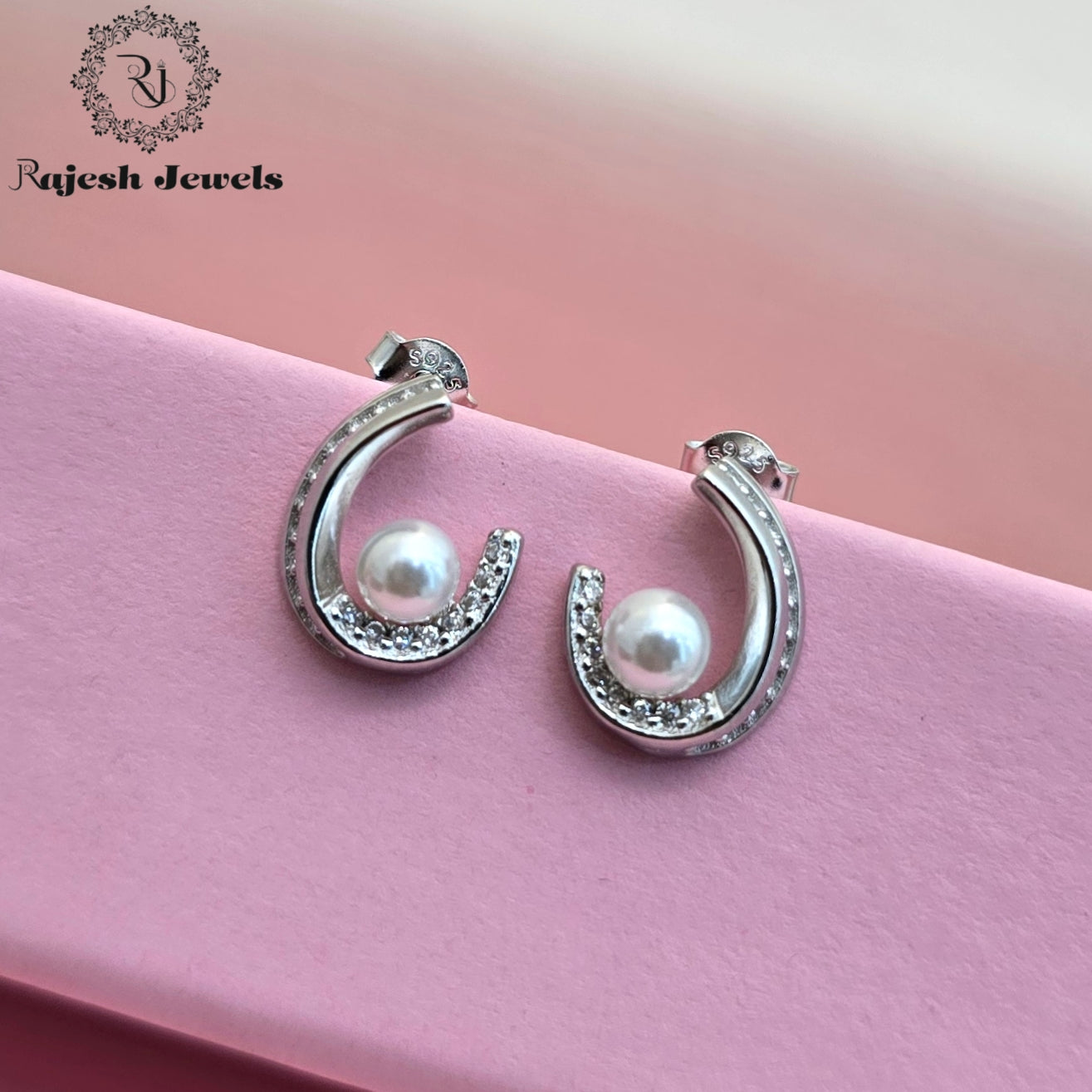 Classy Pearl Drop Cz Stud Earrings