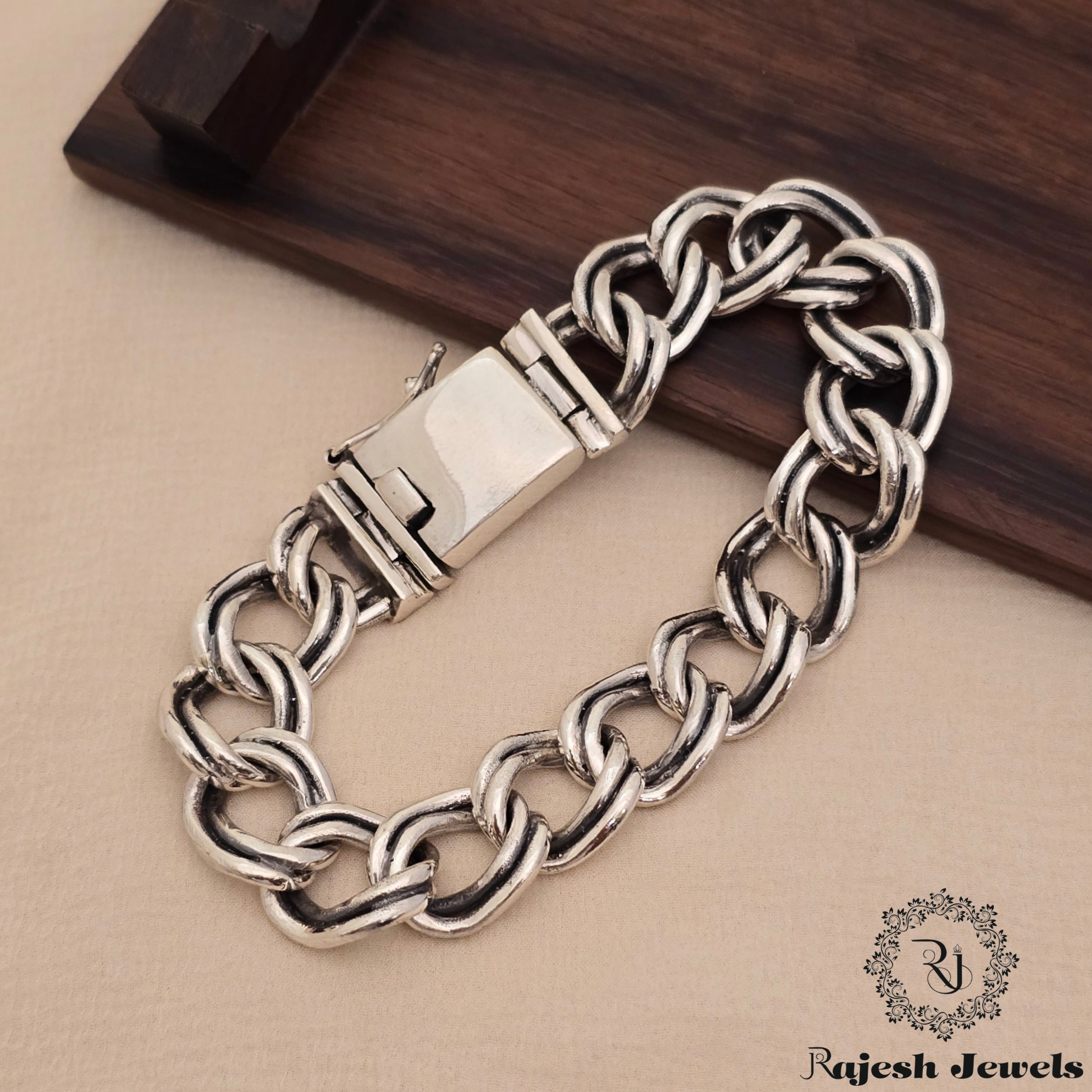 Exquisite Curb Men's Oxidised Bracelet