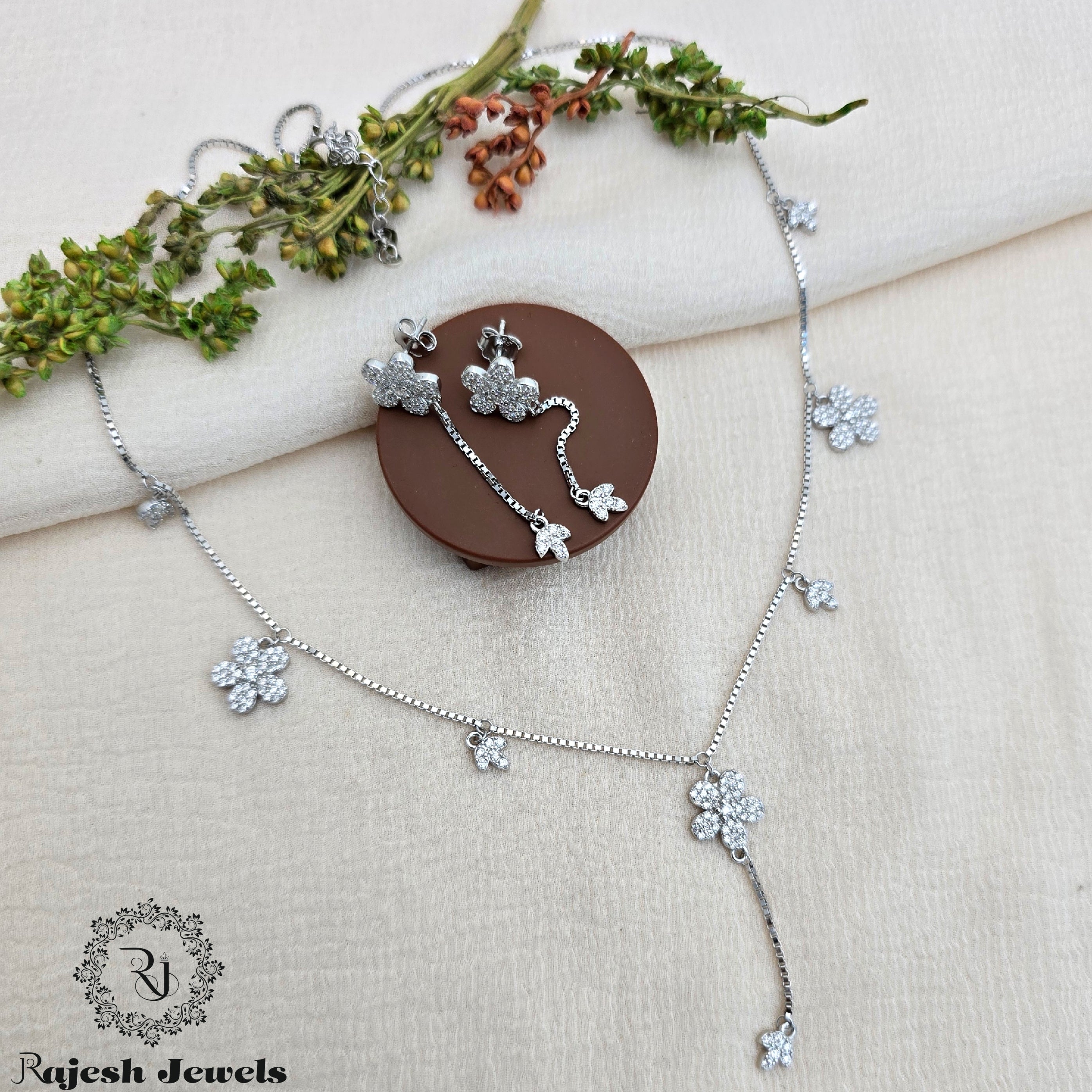 Fantastic Floral Drop Cz Neckpiece