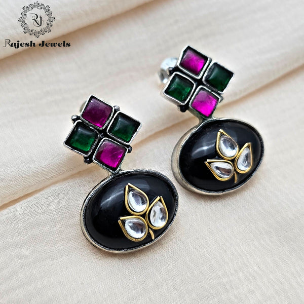 Mesmerizing Oxidised Kundan Earrings