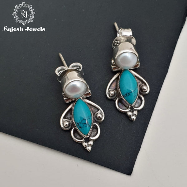 Turquoise Pearl Fusion Cutstone Earrings