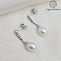 Sizzling Cz Pearl Drop Hanging Earrings